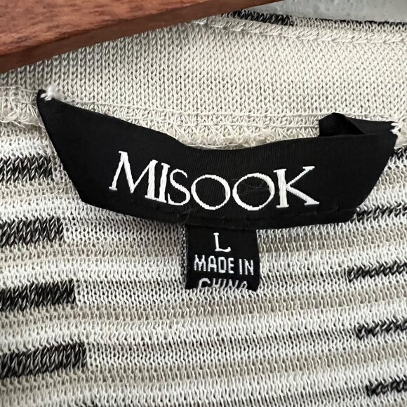 Misook Black White Beige Striped Gold Button Detail Sleeveless Sheath Dress L - Picture 5 of 5